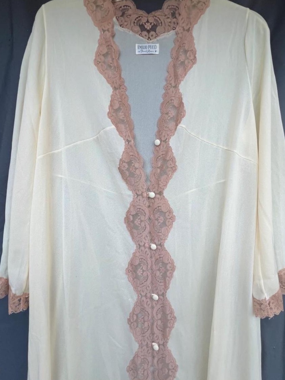 Emilio Pucci vintage Long Lace-Trim Robe M - Picture 4 of 6
